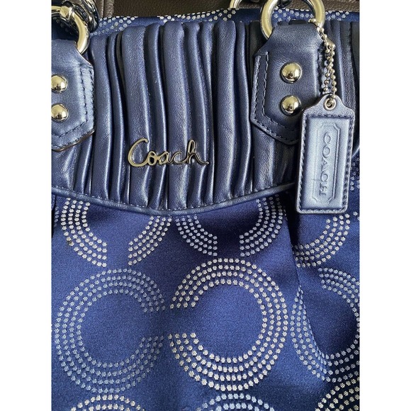 COACH Sophia Cobalt Navy Blue Dotted OP Signature Shoulder Satchel Retired style - Picture 3 of 12